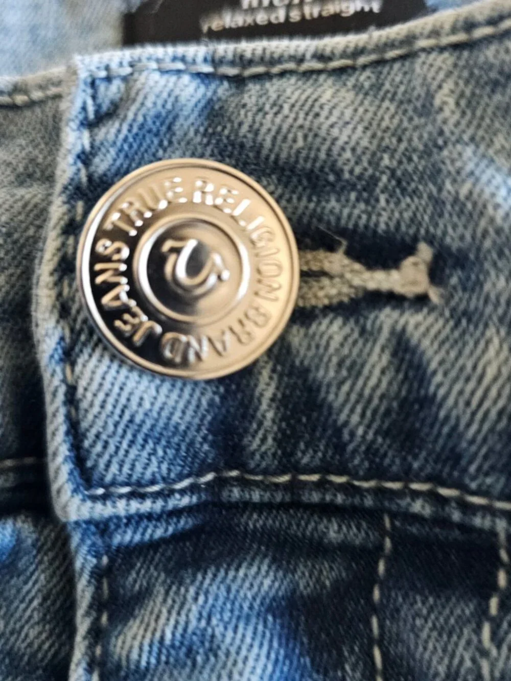 True Religion Ricky Jeans Mens Light Wash Relaxed Straight Flap Pocket 40x36